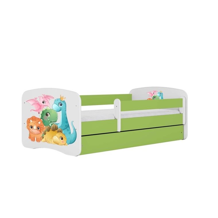 Kocot Kids, Babydreams, łóżko z szufladą, zielone, dinusie, 80-160 cm