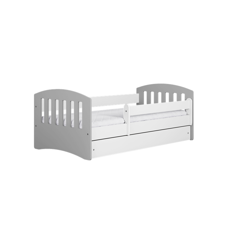 Kocot Kids, Classic 1, łóżko z szufladą i materacem, szare, 80-160 cm