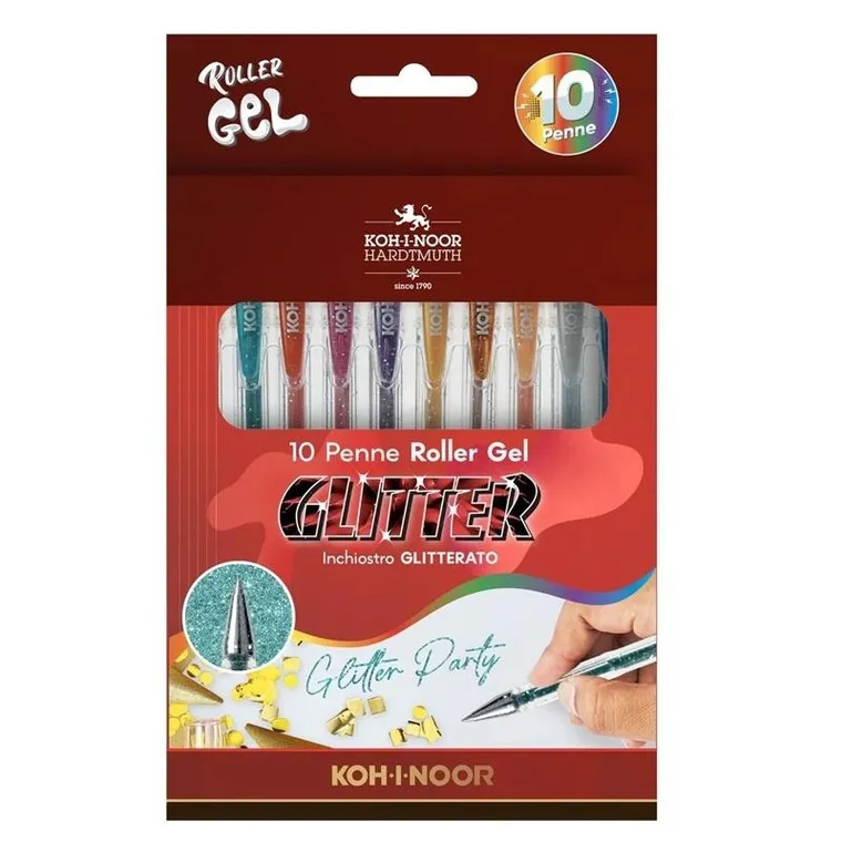Koh-I-Noor, długopisy żelowe, brokatowe, 10 kolorów