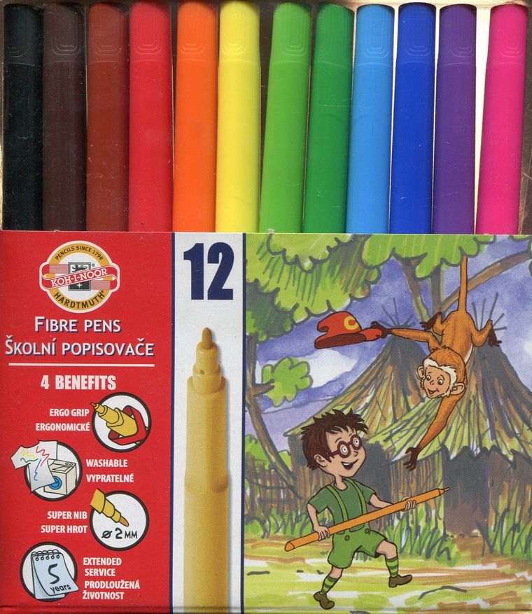 Koh-I-Noor, flamastry zmywalne, 12 kolorów, 771002AB
