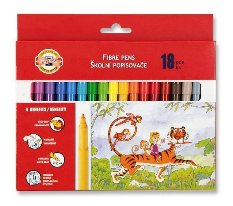 Koh-I-Noor, flamastry zmywalne, 18 kolorów