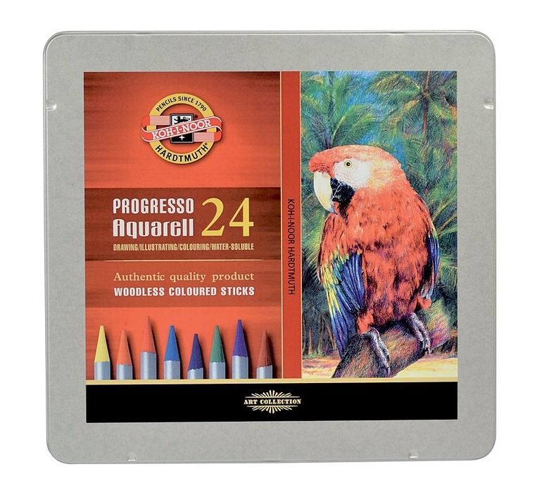 Koh-I-Noor, kredki Progresso Aquarell w kasetce metalowej, 24 kolory