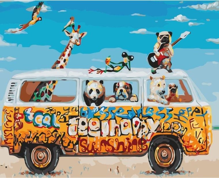 Koh-i-Noor, malowanie po numerach, Zwierzątka w busie, 40-50 cm