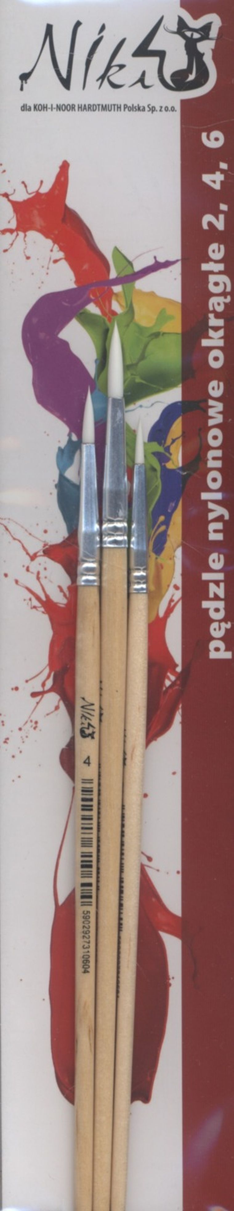 Koh-I-Noor, pędzle nylonowe, okrągłe, Niki 4 nr 2,4,6