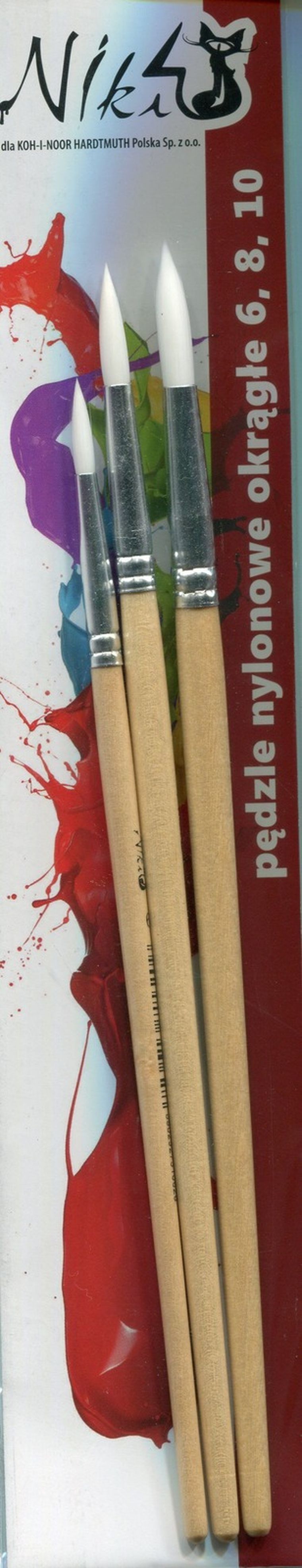 Koh-I-Noor, pędzle nylonowe, okrągłe, Niki 4 nr 6,8,10