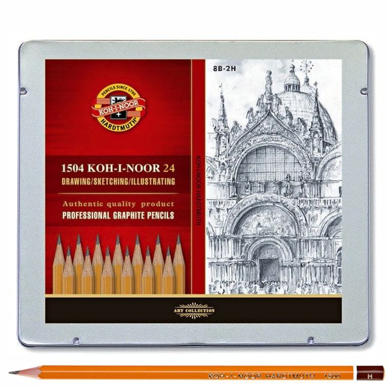 Koh-I-Noor, zestaw ołówków w metalowym opakowaniu, 8B-10H, 24 szt.