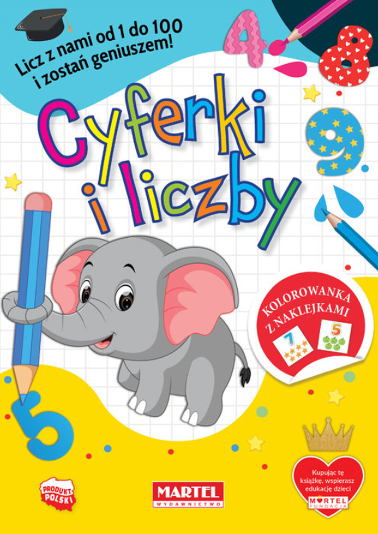 Kolorowanka. Cyferki i liczby z naklejkami