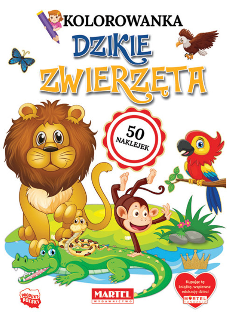 Kolorowanka. Dzikie zwierzęta z naklejkami