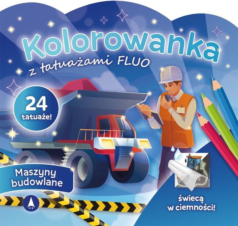 Kolorowanka z tatuażami fluo. Maszyny budowlane