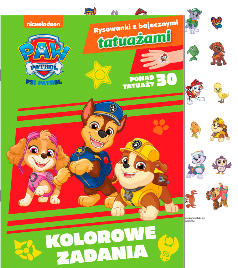 Kolorowe zadania. Psi Patrol. Rysowanki z bajecznymi tatuażami