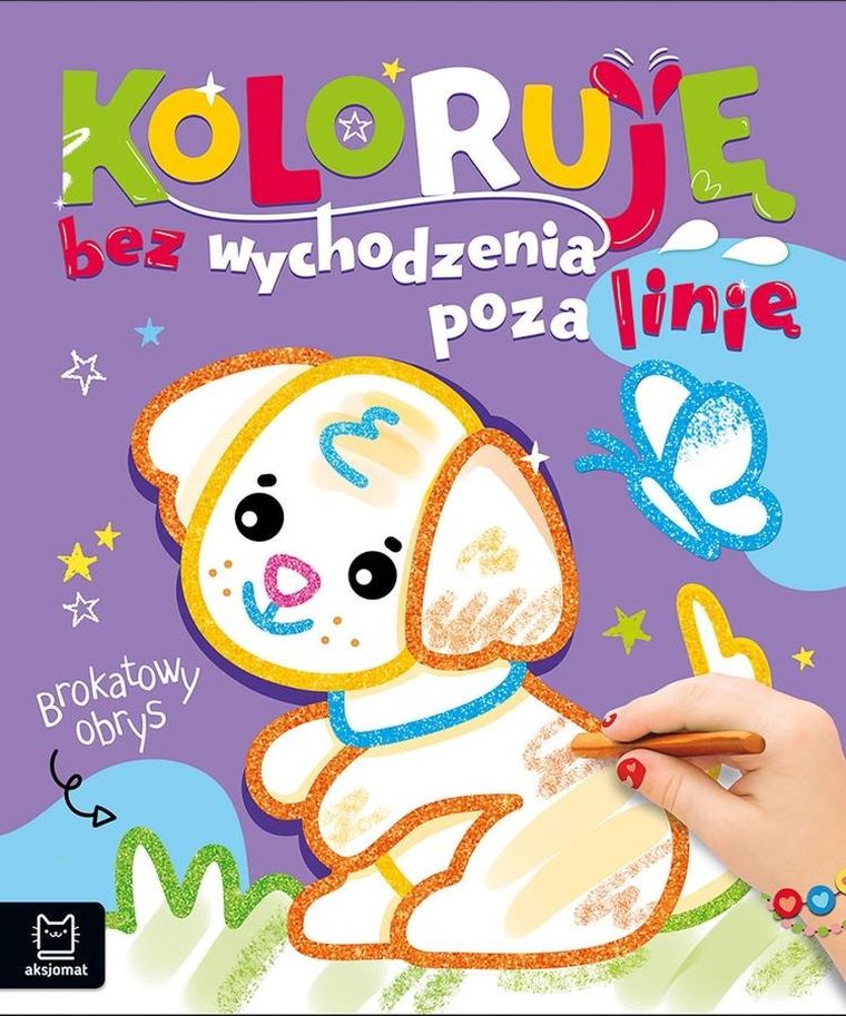 Koloruję bez wychodzenia poza linię. Brokatowy obrys. Z pieskiem