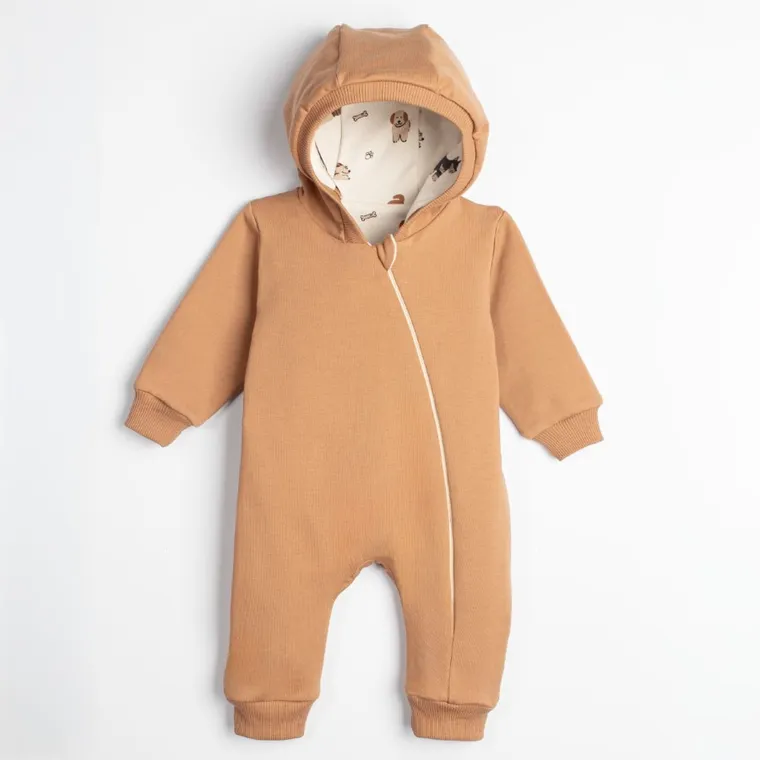 Kombinezon przejściowy chłopięcy z kapturem, jasnobrązowy, Nicol