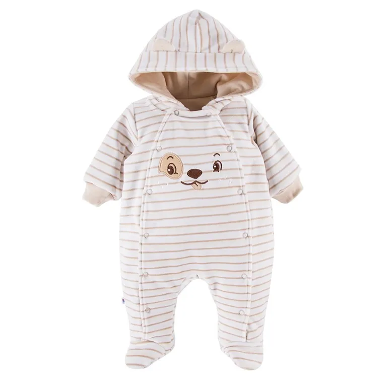 Kombinezon przejściowy chłopięcy z kapturem, ocieplany, beżowy, Eevi