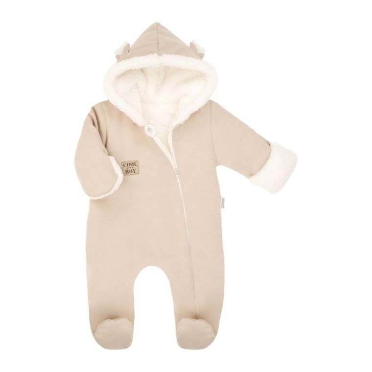 Kombinezon przejściowy chłopięcy z kapturem, ocieplany, beżowy, Nicol