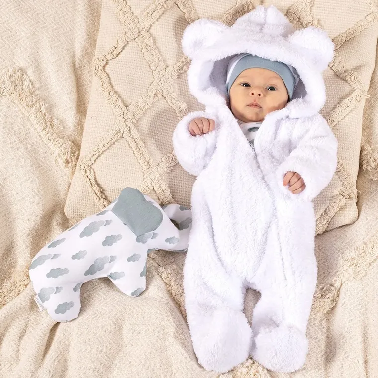 Kombinezon przejściowy chłopięcy z kapturem, ocieplany, biały, Nicol