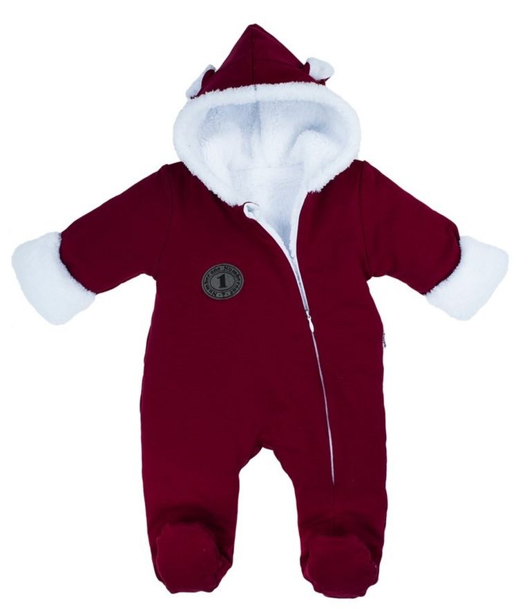 Kombinezon przejściowy chłopięcy z kapturem, ocieplany, bordowy, Nicol
