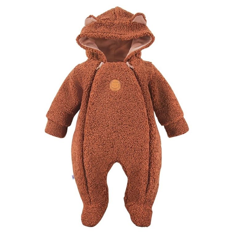 Kombinezon przejściowy chłopięcy z kapturem, ocieplany, brązowy, Eevi