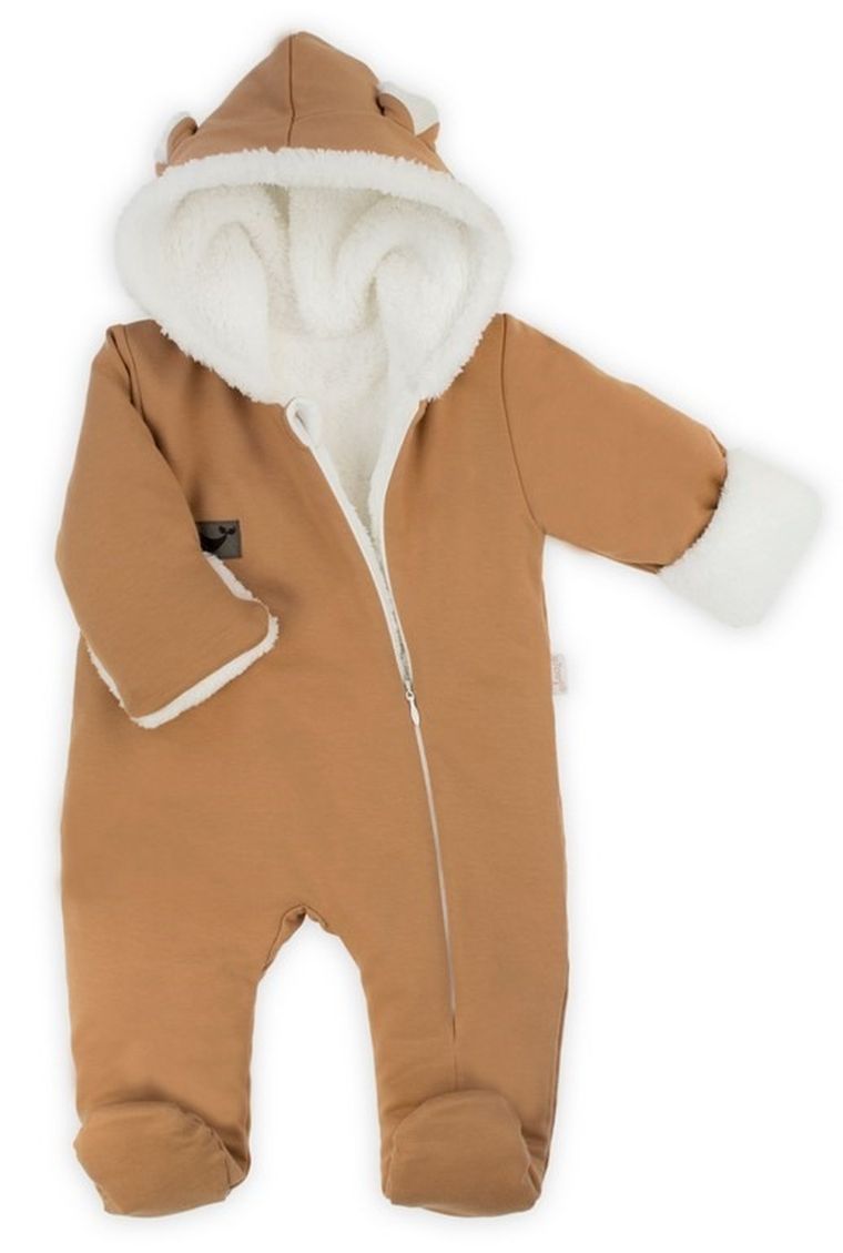Kombinezon przejściowy chłopięcy z kapturem, ocieplany, brązowy, Nicol