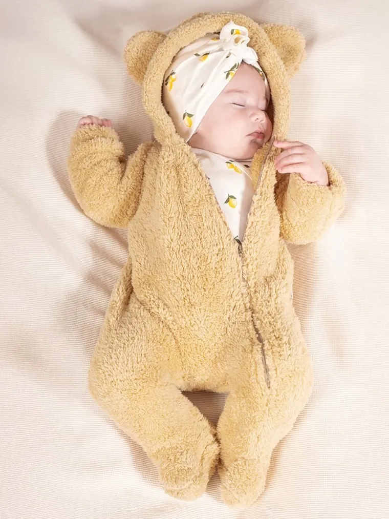 Kombinezon przejściowy chłopięcy z kapturem, ocieplany, brązowy, Nicol