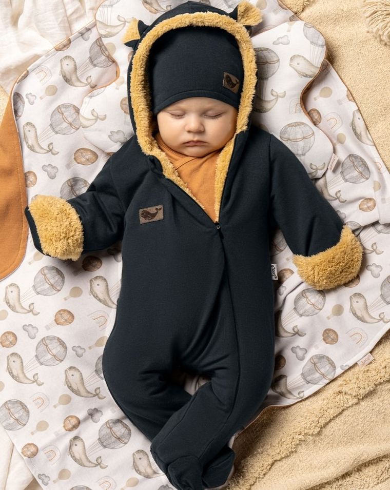 Kombinezon przejściowy chłopięcy z kapturem, ocieplany, granatowy, Nicol