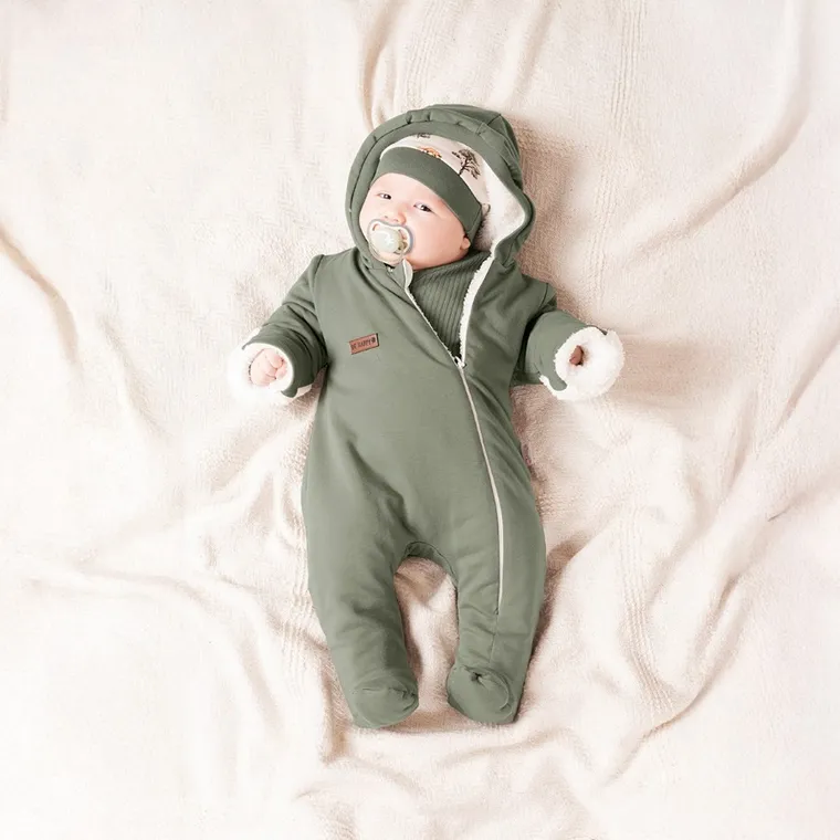 Kombinezon przejściowy chłopięcy z kapturem, ocieplany, khaki, Nicol