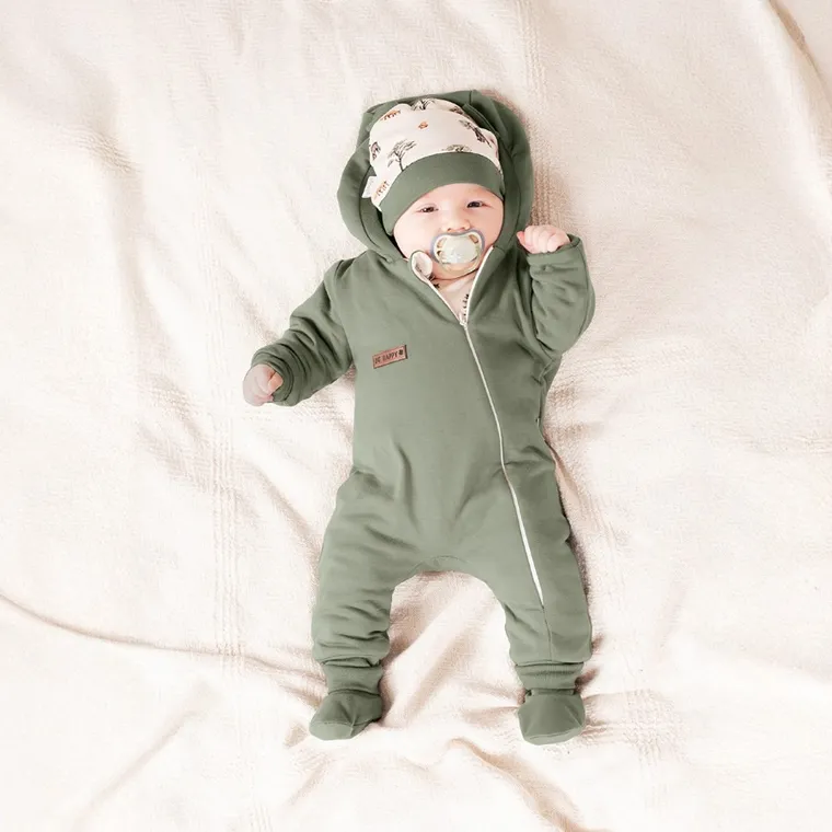 Kombinezon przejściowy chłopięcy z kapturem, ocieplany, khaki, Nicol