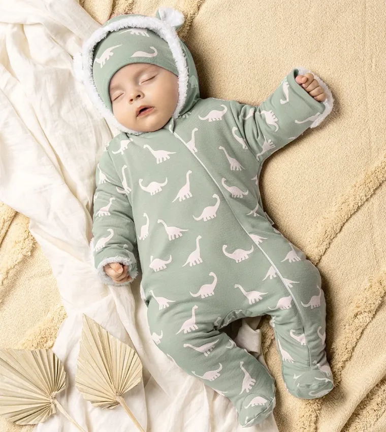 Kombinezon przejściowy chłopięcy z kapturem, ocieplany, miętowy, Nicol