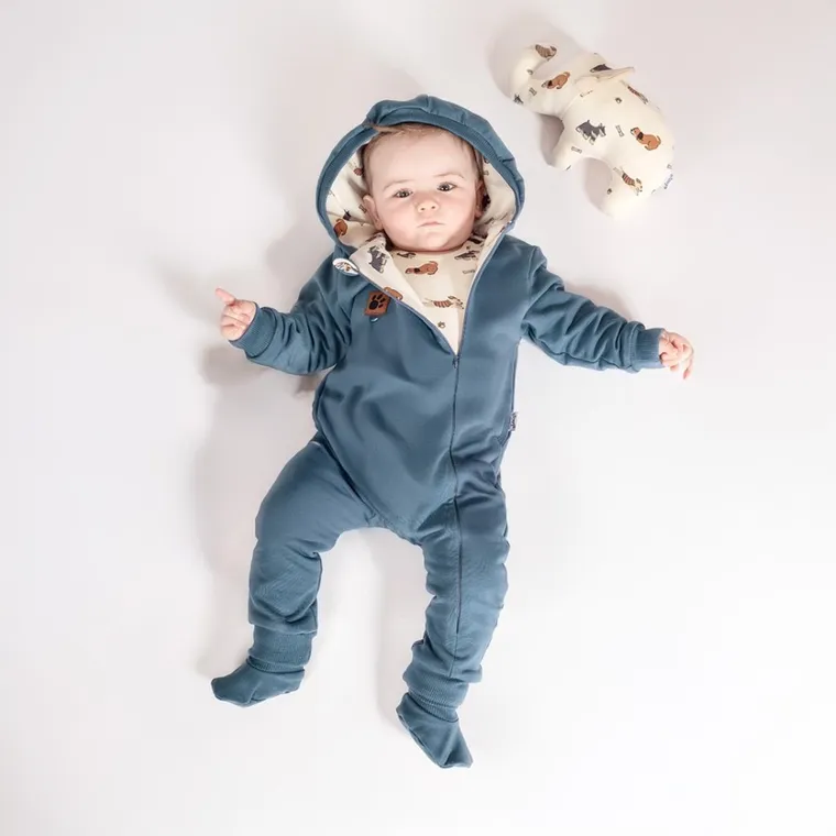 Kombinezon przejściowy chłopięcy z kapturem, ocieplany, niebieski, Nicol