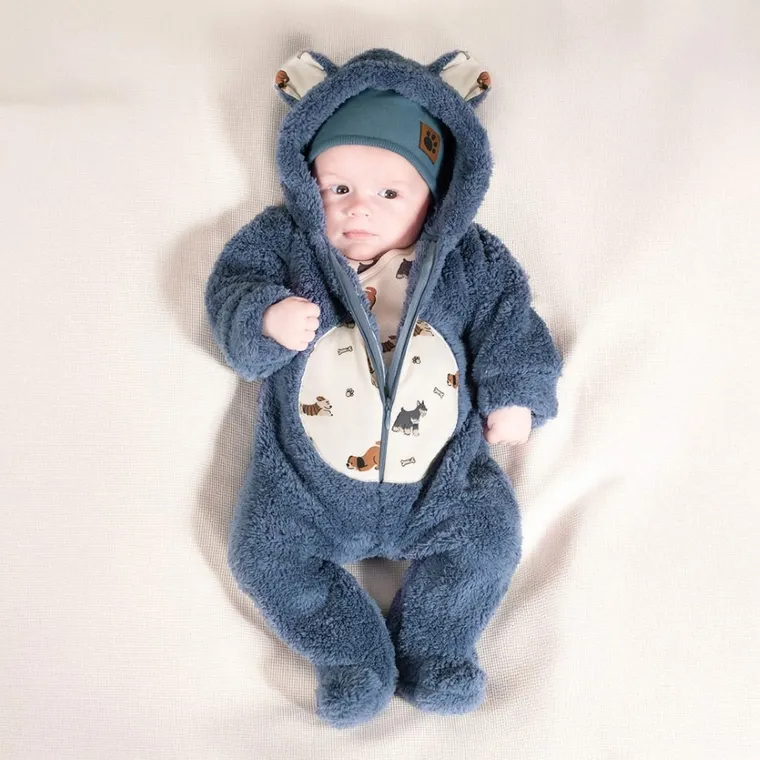 Kombinezon przejściowy chłopięcy z kapturem, ocieplany, niebieski, Nicol