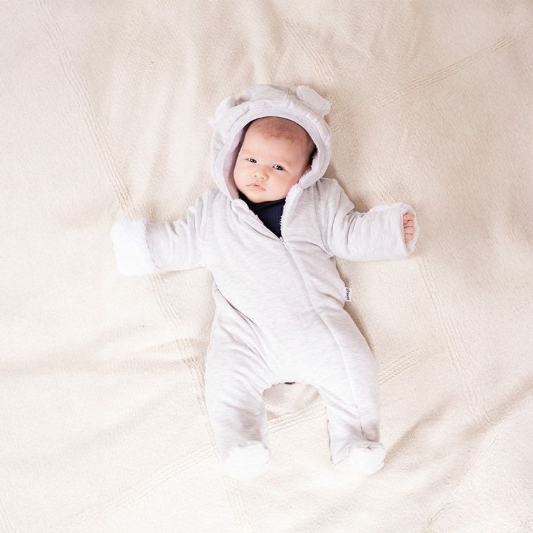 Kombinezon przejściowy chłopięcy z kapturem, ocieplany, szary, Nicol