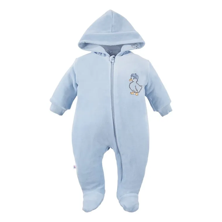 Kombinezon przejściowy chłopięcy z kapturem, welurowy, niebieski, Eevi