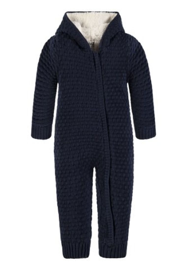 Kombinezon przejściowy dziewczęcy z kapturem, ocieplany, granatowy, Kanz