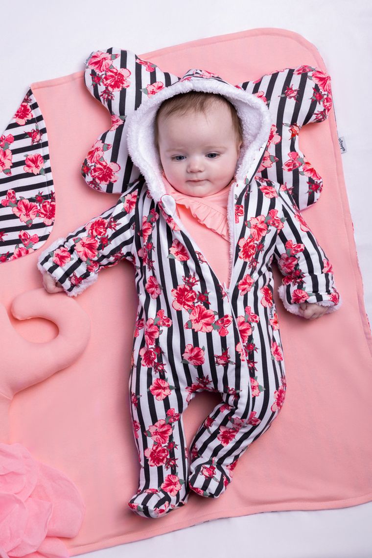 Kombinezon przejściowy dziewczęcy z kapturem, ocieplany, mix, kwiatki, Nicol