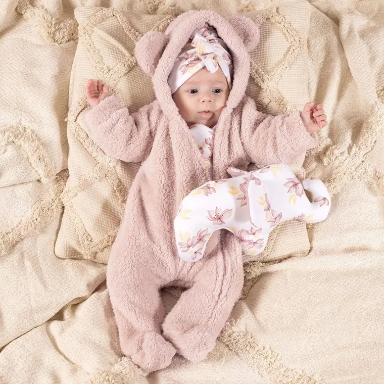 Kombinezon przejściowy dziewczęcy z kapturem, ocieplany, różowy, Nicol