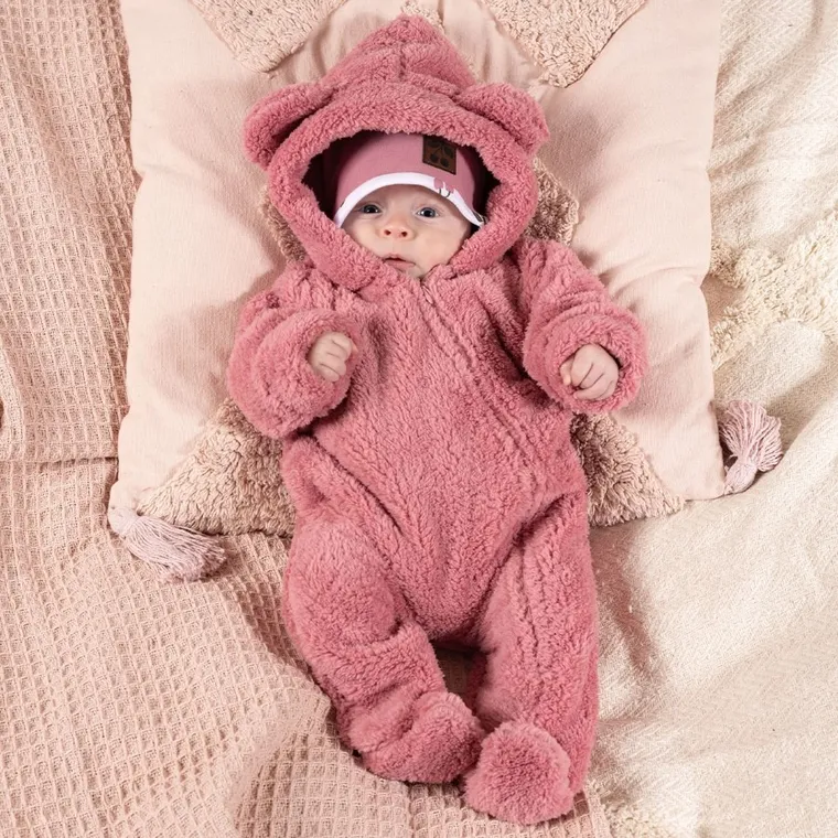 Kombinezon przejściowy dziewczęcy z kapturem, ocieplany, różowy, Nicol