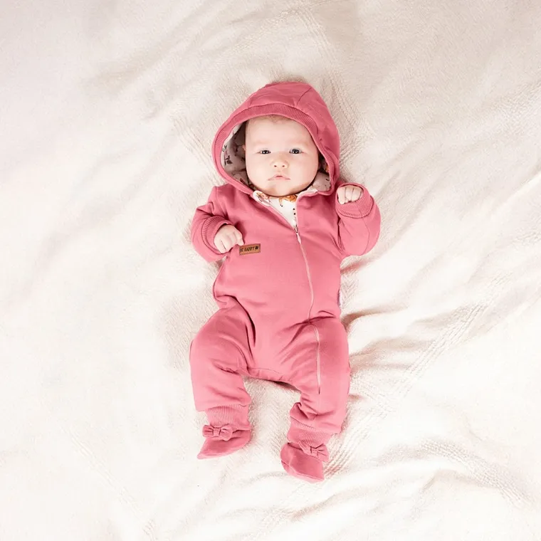 Kombinezon przejściowy dziewczęcy z kapturem, ocieplany, różowy, Nicol
