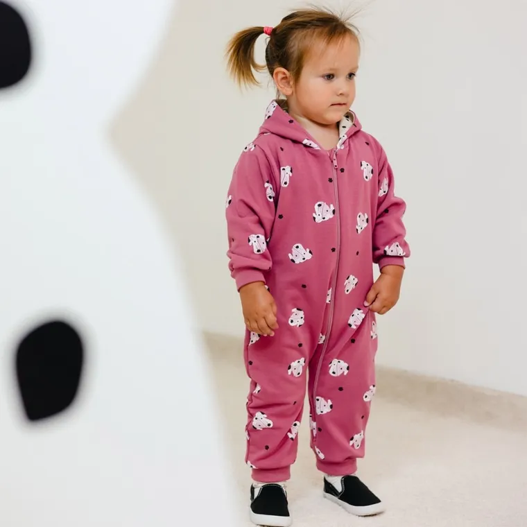 Kombinezon przejściowy dziewczęcy z kapturem, różowy, Eevi