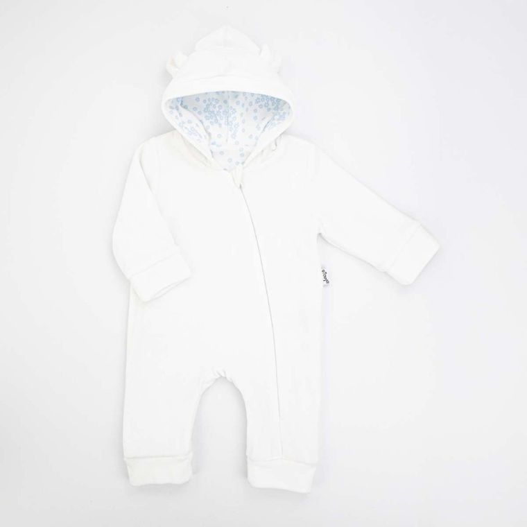 Kombinezon przejściowy dziewczęcy z kapturem, welurowy, biały, Nicol