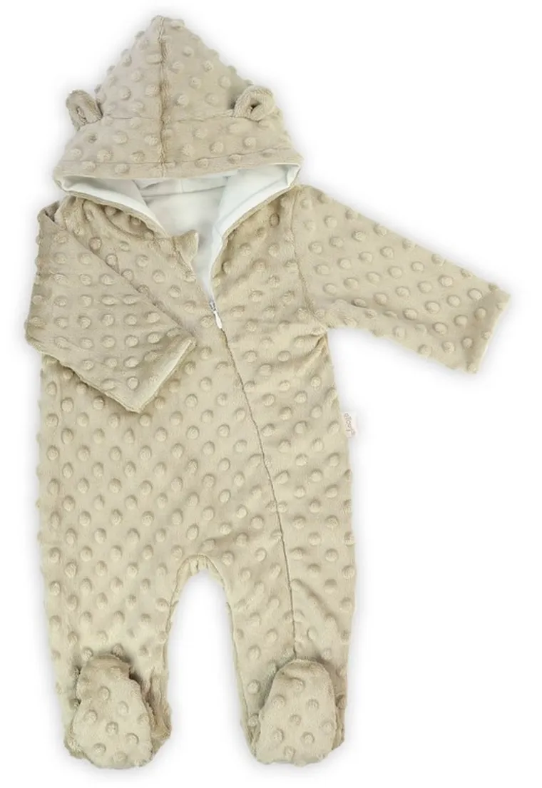 Kombinezon przejściowy niemowlęcy z kapturem, ocieplany, beżowy, Nicol