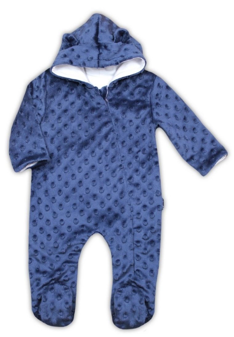 Kombinezon przejściowy niemowlęcy z kapturem, ocieplany, granatowy, minky, Nicol
