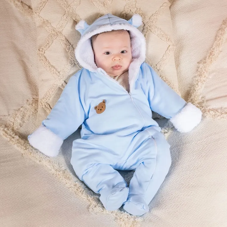 Kombinezon przejściowy niemowlęcy z kapturem, ocieplany, niebieski, Nicol