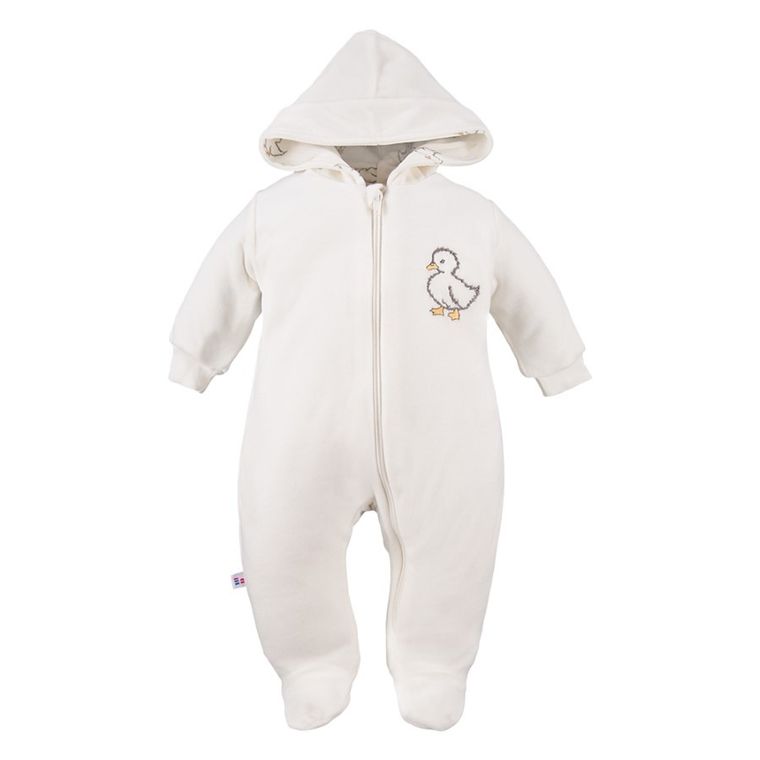 Kombinezon przejściowy niemowlęcy z kapturem, welurowy, ecru, Eevi