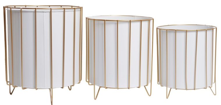 Komplet 3 doniczek białych z metalowym stelażem