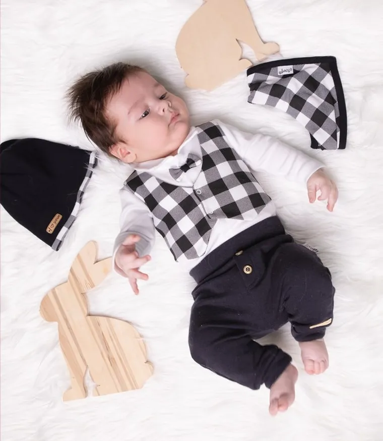 Komplet chłopięcy 4-częściowy, biało-czarny, Nicol