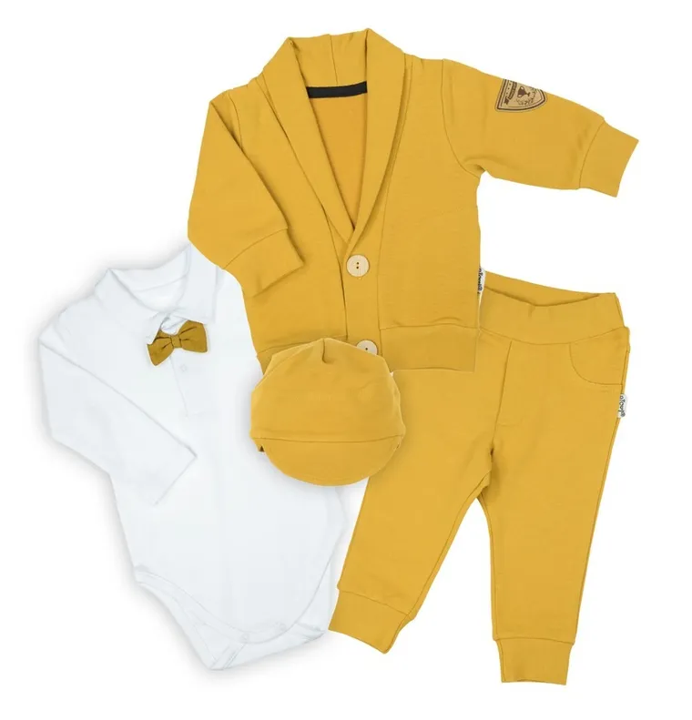 Komplet chłopięcy 4-częściowy, biało-musztardowy, Nicol