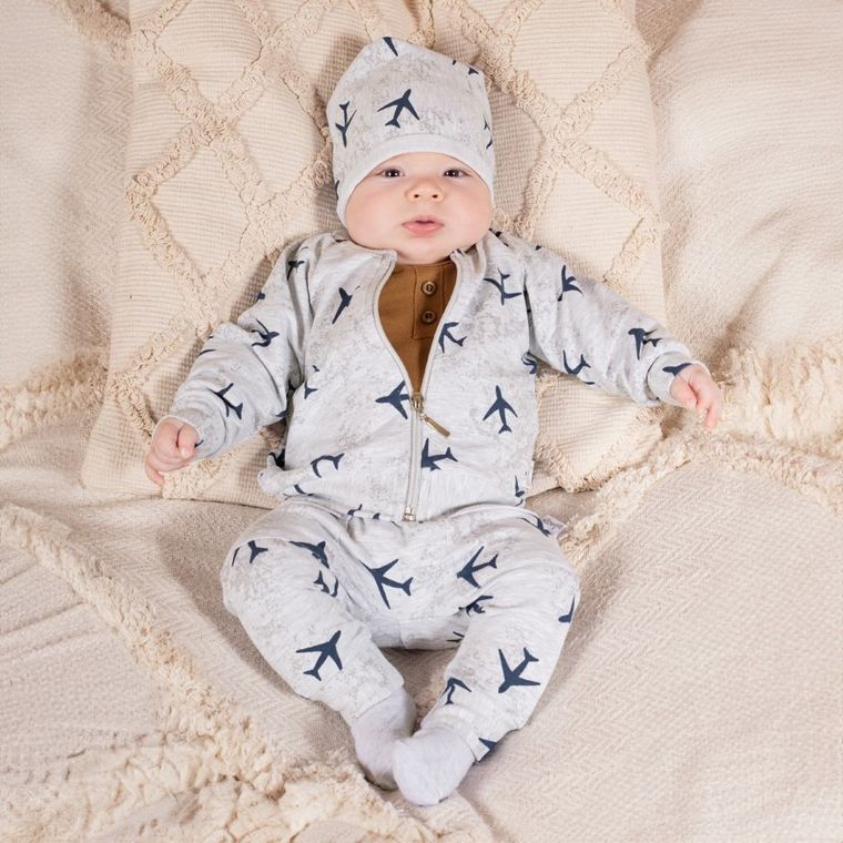 Komplet chłopięcy, Bluza rozpinana, Body z długim rękawem, Spodnie dresowe, Czapka, mix, Nicol