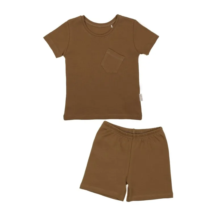 Komplet chłopięcy, Bluzka z krótkim rękawem, Szorty, brązowy, Nicol
