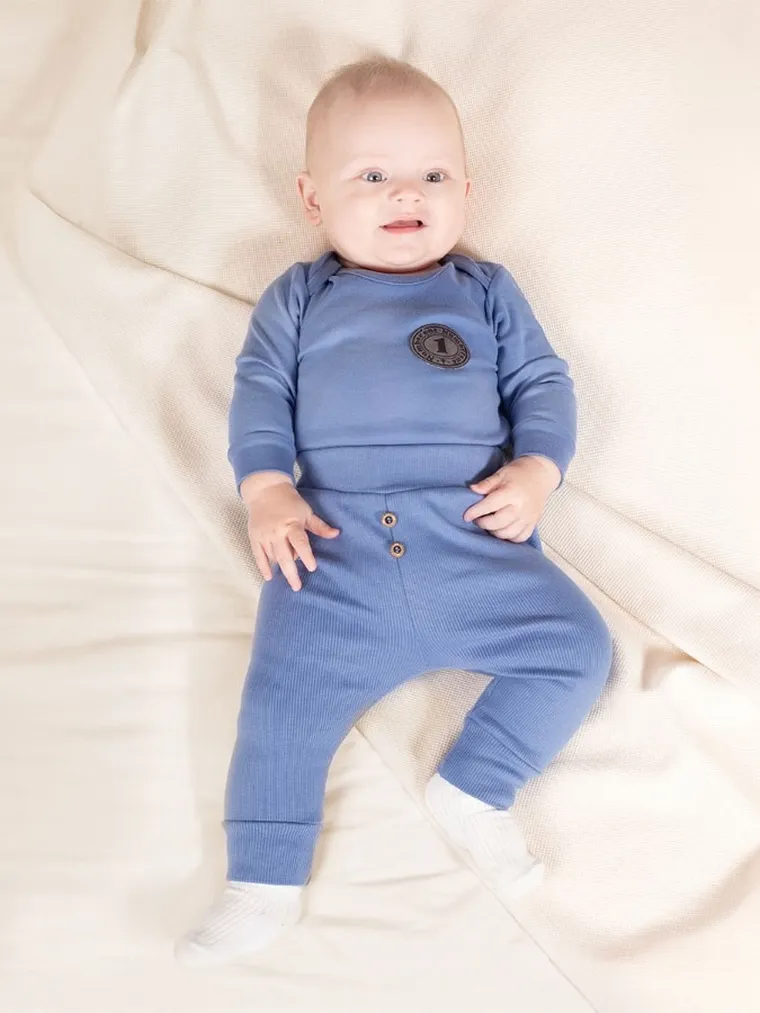 Komplet chłopięcy, Body z długim rękawem, Spodnie dresowe, niebieski, Nicol