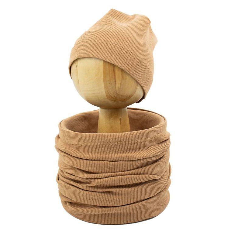 Komplet chłopięcy, Czapka, Komin, beżowy, Nicol