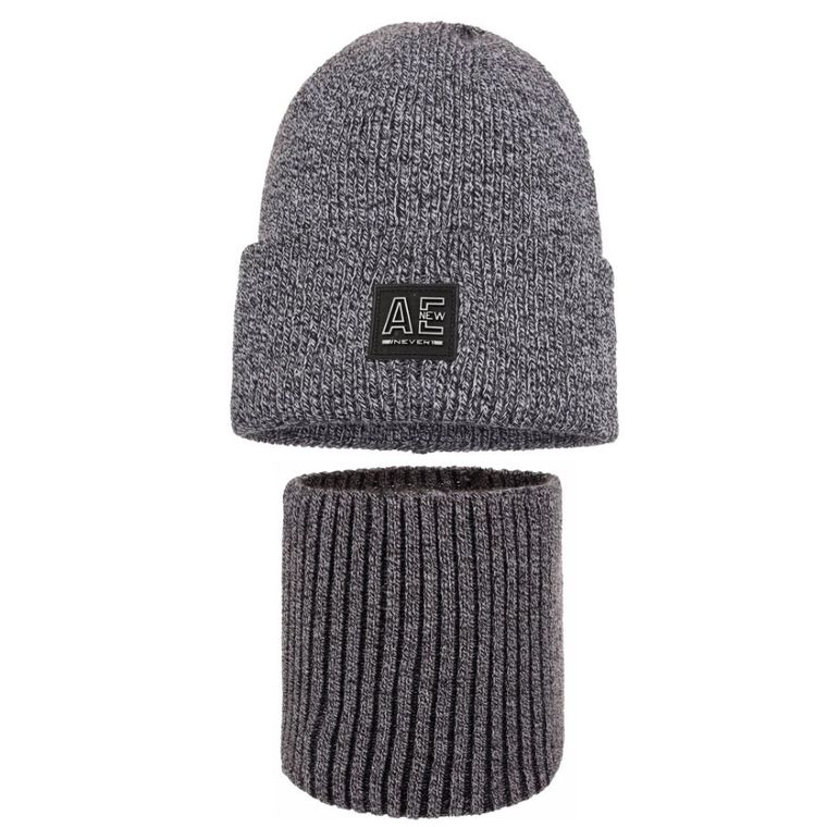 Komplet chłopięcy, Czapka, Komin, biało-czarny, Ambra